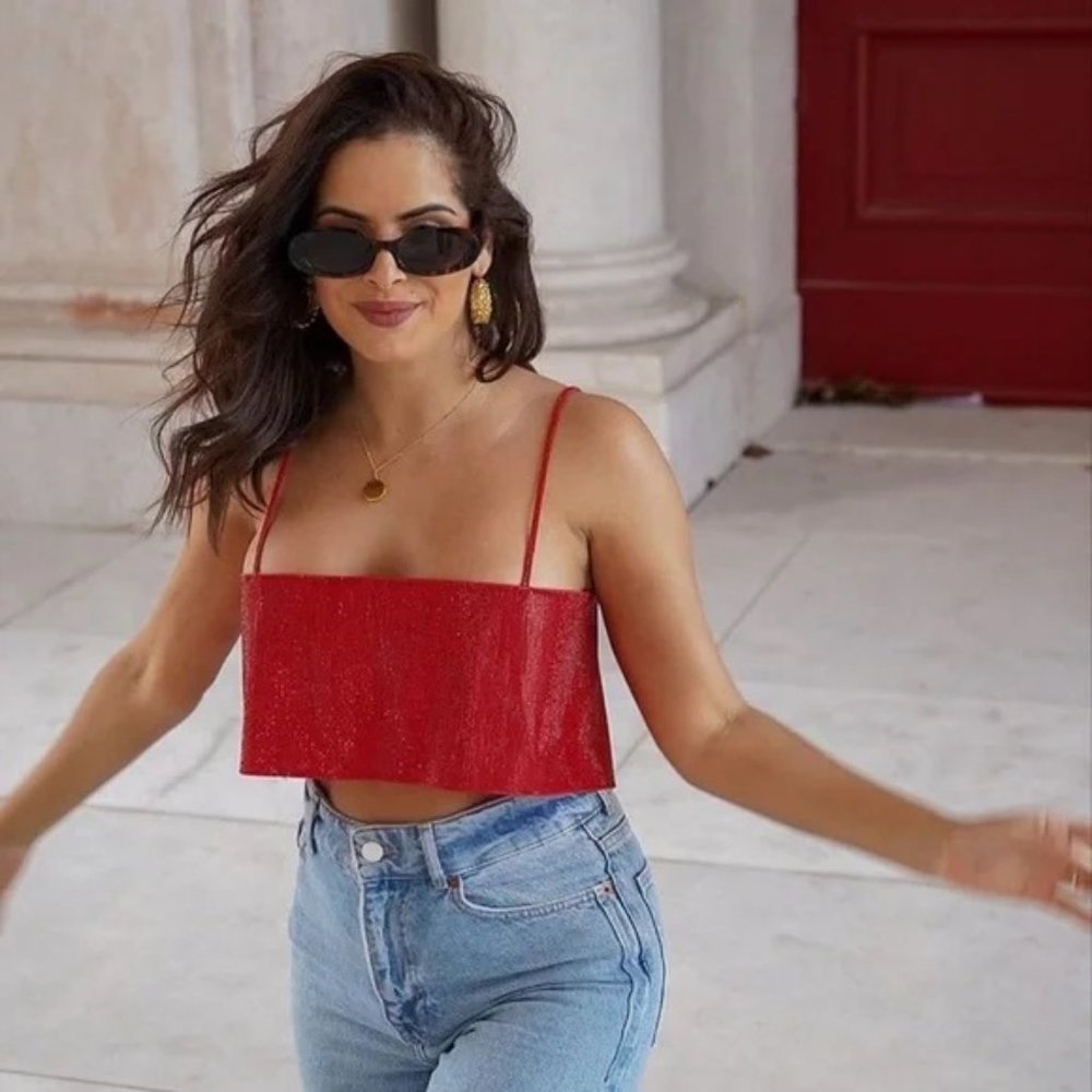 Zara Red Shimmery Crop Top